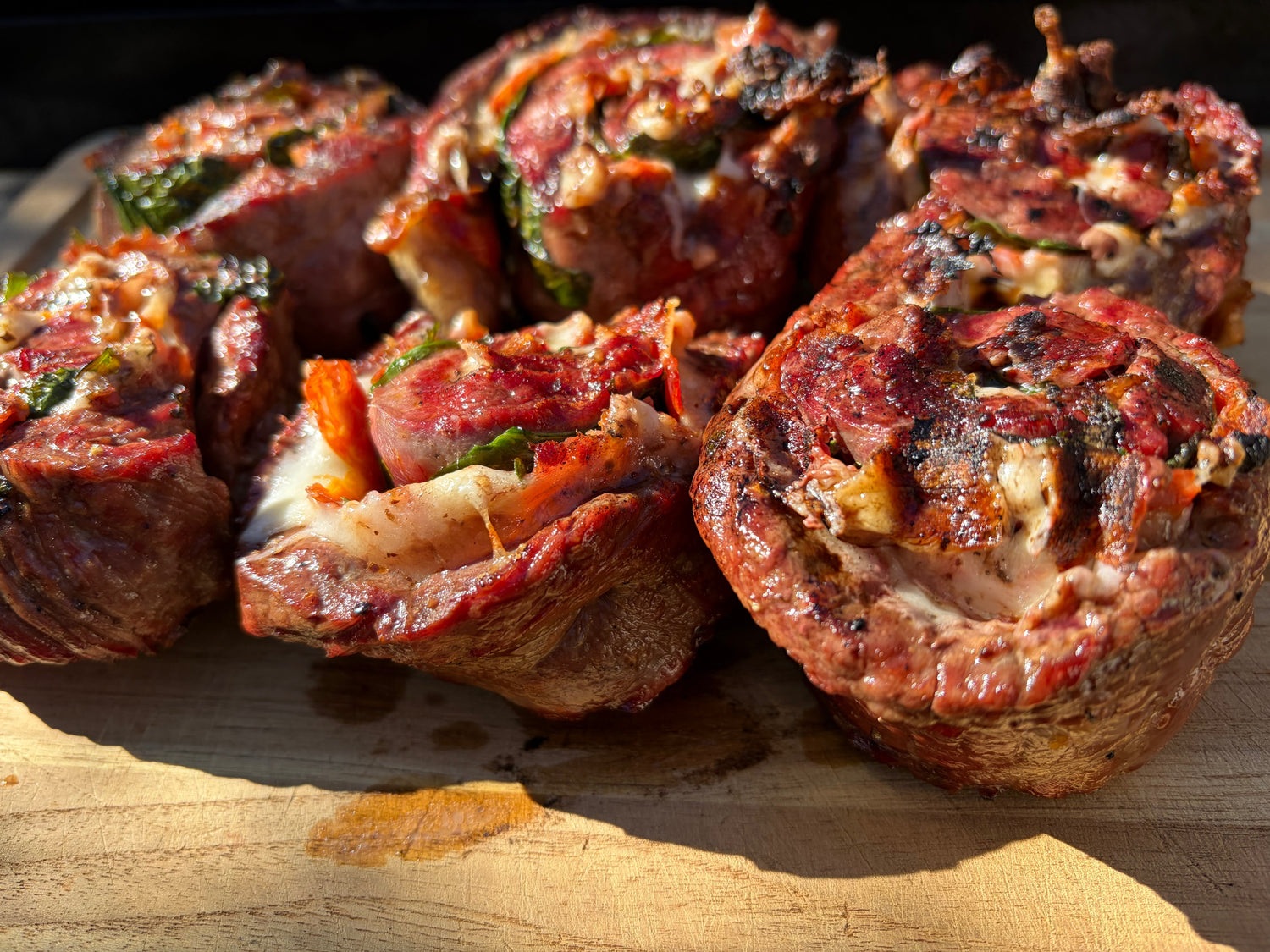 Smoked Italian pinwheels with fresh basil and mozarella
