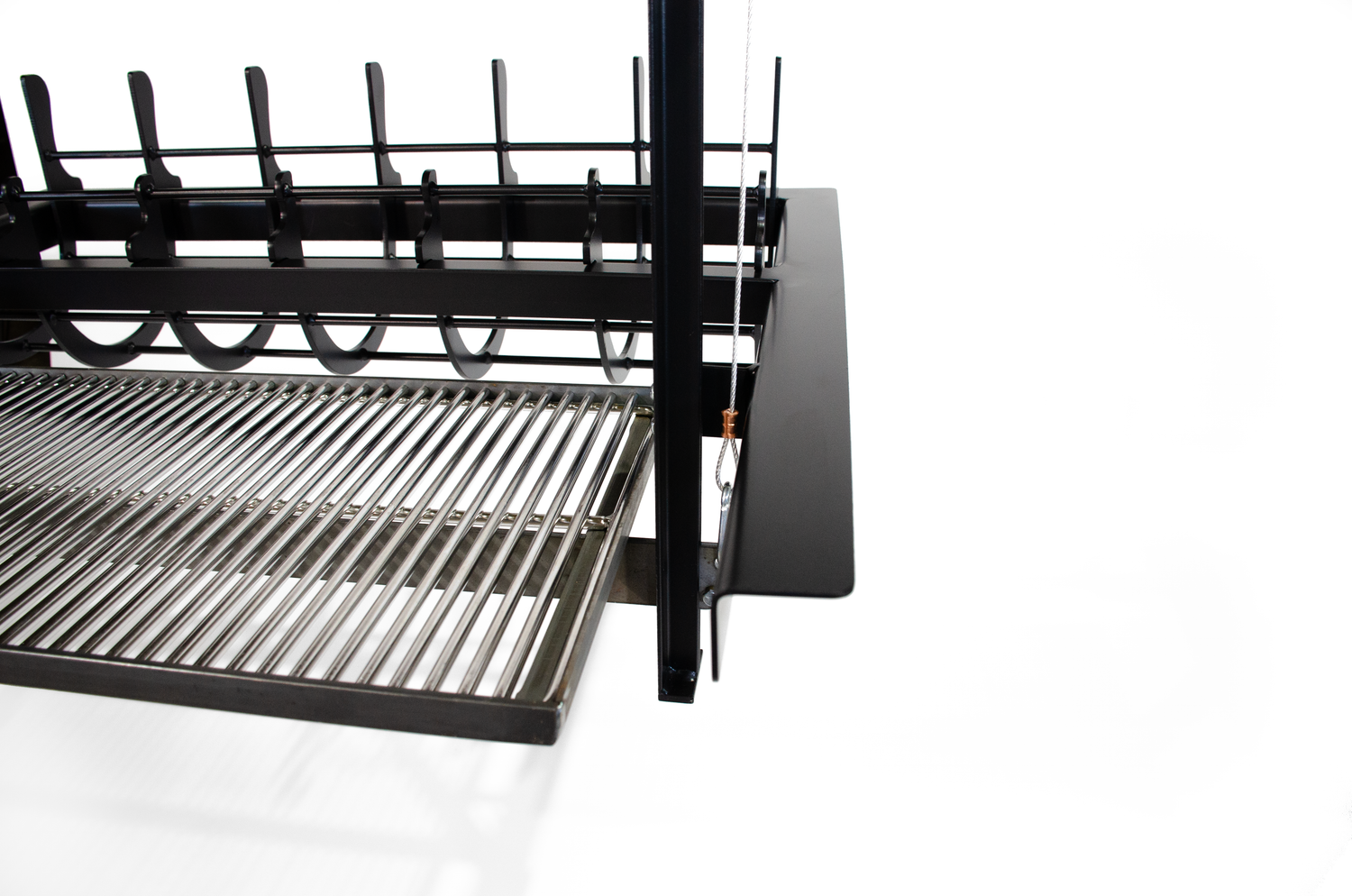parilla grill with rear brasero and closeup of stainless grate