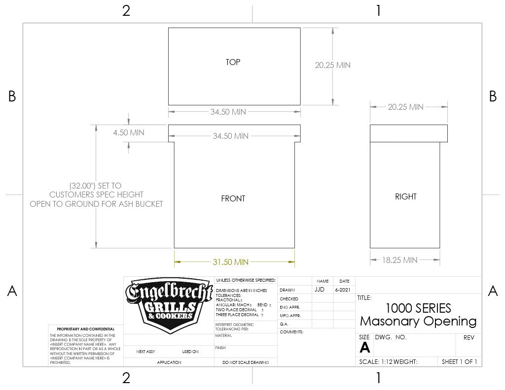 Dimensions of 1000 Series Braten Masonry Grill