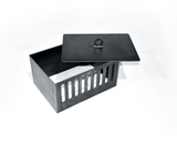 firebox insert with lid tilted on white background