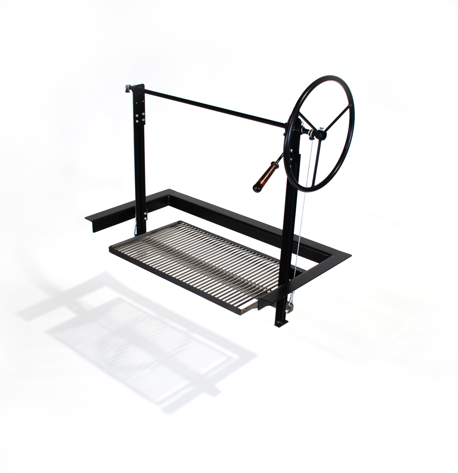 angled view of parilla grill with stainless grate