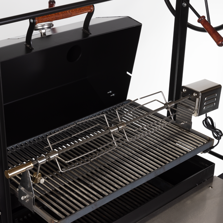Rotisserie Accessory Installed on 1000 Series Original Braten Grill with Open Lid