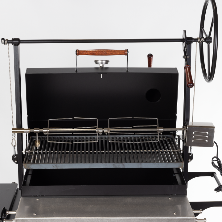 Rotisserie Accessory Installed on 1000 Series Original Braten Grill with Open Lid