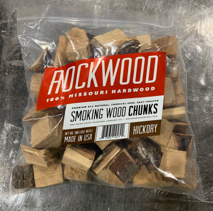 Bag of Rockwood brand Lump smoking hickory wood chunks